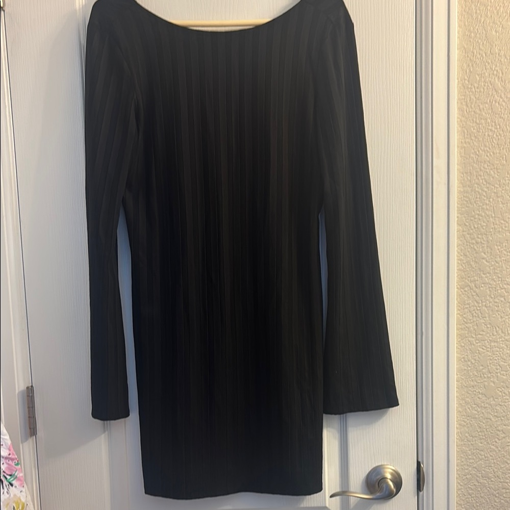 Reformation Black Long Sleeve Bateau Bodycon Dress
